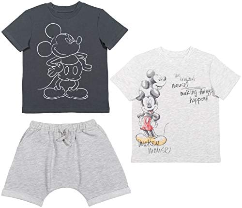 Комплект от френската хавлиени тениски и шорти Disney Mickey Mouse за момчета, Сиво / Овесени