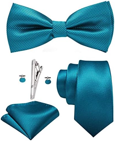 Комплект мъжки вратовръзки Hi-Вържете Копринен папийонка и Джобни Квадратни копчета за Ръкавели със Сребърна щипка