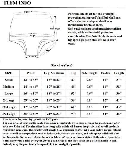 Пластмасови панталони Haian за възрастни от инконтиненция, панталони, PVC, 3 опаковки (3X-Large, Бял)