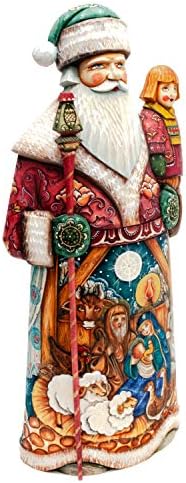 350 мм Дядо Коледа с Раскрашенной ръчно Коледната История и едно Момче, Седи на Рамото, Резбовани Дървени Статуя