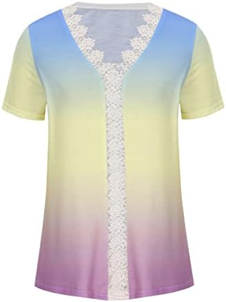 Дамски Дантелен Възли на една Кука Тениска с V образно деколте 2023, Летни Блузи с Къс ръкав И Цветна Принтом, Свободни