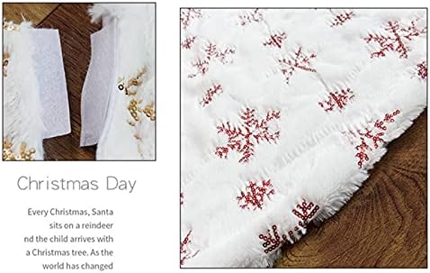 Поли за Коледно HUIJIE - Бяло Плюшено Трицветна Подложка за Елхи с бродирани под формата на Снежинки и пайети, Долна Декоративен