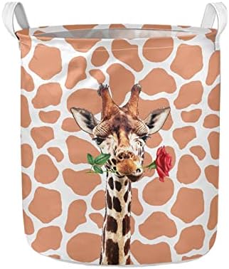 Кошница за дрехи с жирафа LJMKZJN Roses - Голяма Кошница за съхранение на бельо с дръжки, Модерна Декоративна