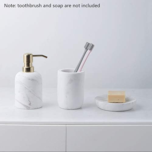 Комплект аксесоари за баня от мрамор DEPILA Shower Помпа Включва Опаковка сапун, Държач за четка за зъби, Опаковка за сапун