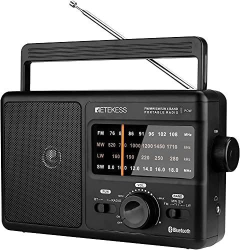 Джобно AM FM-радио Retekess TR626 с Bluetooth, Подключаемое радио, LW, DSP чип, се Захранва от променлив ток или батерия
