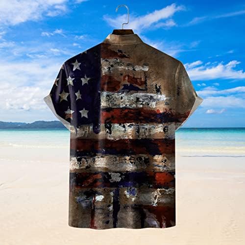 Ризи 4 юли за мъже, Хавайска Риза с Флага на сащ за Мъже Копчета на 4 юли, Плажна Тениска Алоха