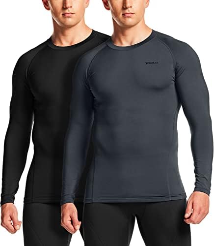 Мъжки Компресия ризи TSLA с дълъг ръкав, 1 или 2 опаковки, Спортен Топ с Базов слой, Тениска за бягане в сърцето
