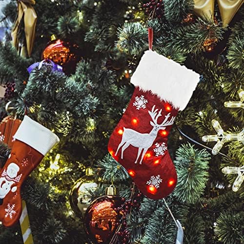 Коледни Чорапи на Тъканта Коледна Чанта за Чорапи и Коледни Окачени Чорапи за Украса на парти и Коледен Cartoony Червен Набор от Камина Венец през Цялата Година