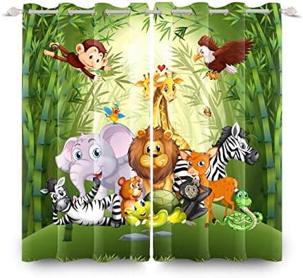 Yeele 21x45 инча Животни Гъста Завеса Карикатура Детски Zoo Тема алуминиева Дограма, Щори Сафари в Джунглата на Дивата