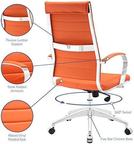 Високо офис стол за мениджъри Modway Jive с оребрена с висока облегалка и подлакътници оранжев цвят