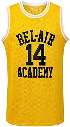 SHAJUNQI 14The Fresh Prince of Bel Air Academy Мъжки Баскетболен Майк Удобни Вечер Спортни ризи с бродерия и Жълт