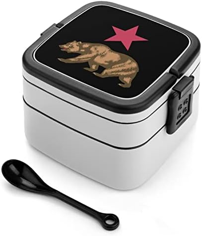 Калифорнийски Мечка Забавен Контейнер за Обяд All in One Bento Box с Лъжица, за да Пътуват на Работа Пикник