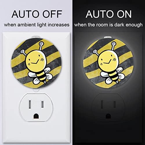 2 Бр Plug лека нощ led нощна светлина Bee Yellow със Сензор от Здрач до Зори за Детска стая, Детска, Кухня, Коридор