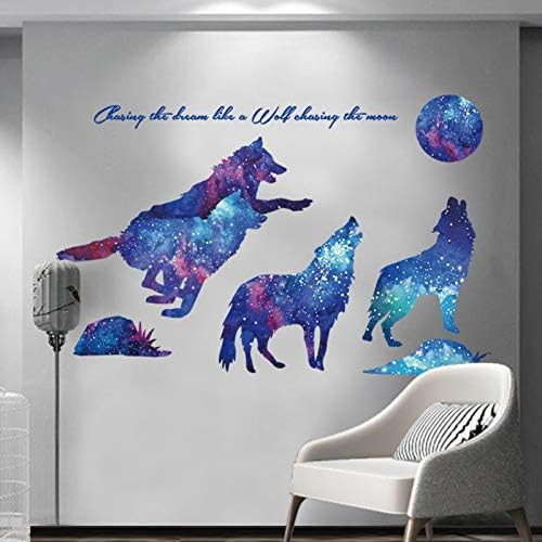 Подвижна Звездна Вълк Начало Декор на Стените на Стаите в Креативна Стикер на Стената Blue Galaxy Wolf Room,