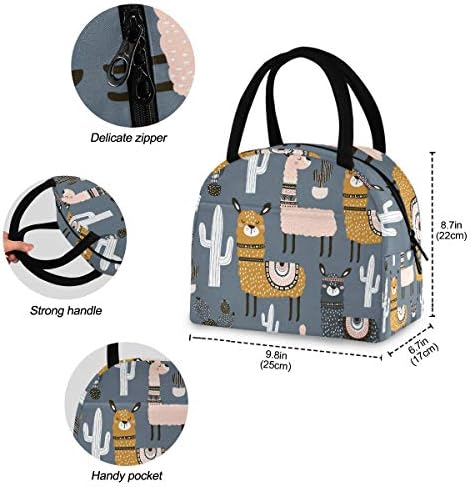 Случайна чанта за обяд Дамски - Лама Кактуси, Сладък Големи Запечатани Торби за Обяд с плечевыми ремъци за работа, от Бита