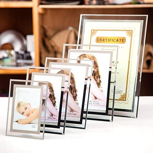Рамка за снимки от акрил, стъкло Cq 3,5x5, Сребърна Огледална за поставка за снимка на маса, опаковка от 2