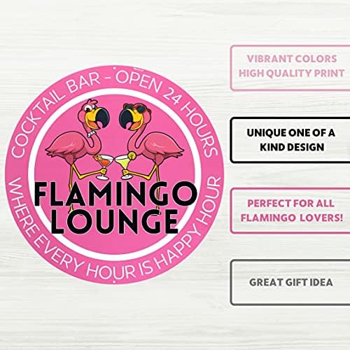 Venicor Flamingo Lounge Sign - 12 x 12 см - Алуминий - Розови Подаръци с фламинго за жени - Улица с Декор фламинго В двора, Вечерни
