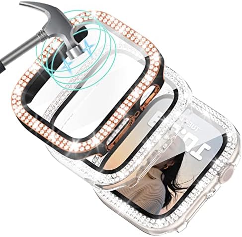 Калъф Bling, който е съвместим за Apple Watch Серия 8 Серия 7, Защитен слой от закалено стъкло 41 мм, калъф за PC, Луксозен защитна броня с пайети, Аксесоари iWatch 8 7 за жени и момич