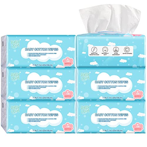Сухи кърпички - HAPPY BUM Dry Baby Wipes, Големи Бебешки Кърпи от памук, Памук, кърпички, без мирис за Чувствителна