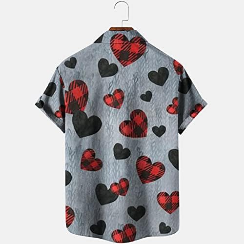 Мъжки Ризи Love Размер Плюс, Ежедневни Риза с Копчета, Празнични Върхове с Принтом в Свети Валентин, Блуза с Къс