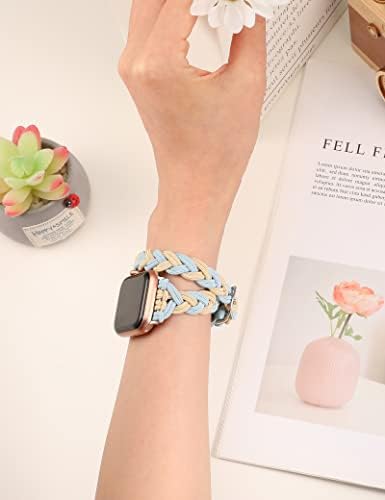 Каишка Wearlizer с двойна обвивка, съвместим с каишка на Apple Watch 38 мм, 40 мм 41 мм, женски, Еластичен Сплетен Двойна каишка, Тънки Регулируеми Еластични Тъкани Гривна за iWatch S