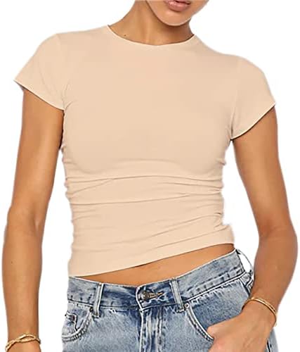 Дамски Базова Укороченная тениска BAIGRAM Slim fit с къс ръкав За тренировки и кръгло деколте, Укороченная Тениска