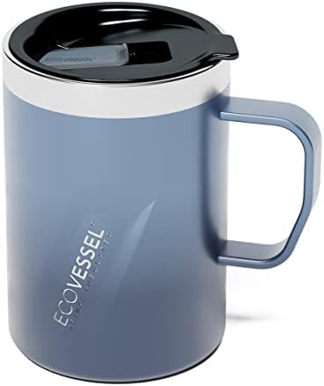 Пътна чаша EcoVessel TRANSIT от неръждаема стомана / Кафеена чаша с плъзгащ се капак и ергономична дръжка, на Чаша с дръжка,