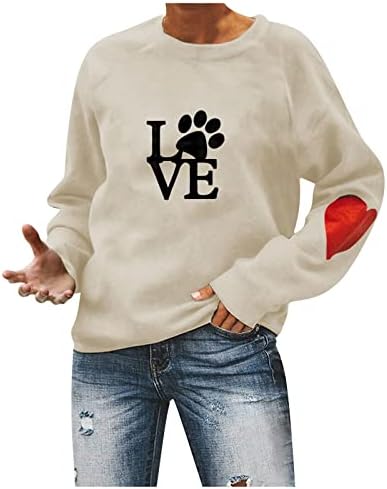JJHAEVDY, Пуловер В Деня на Св. Валентин, по-Големи Размери, Дамски Блузи с кръгло деколте, Пуловер с дълъг ръкав, Графична Риза