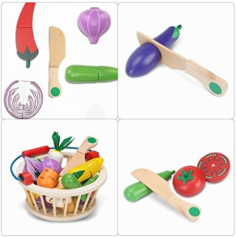 Victostar Магнитен Комплект Дървени Играчки за Рязане на Плодове и Зеленчуци с Корзинкой за Деца (Зеленчуци)