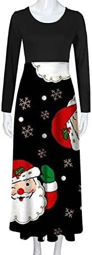 Дамски рокли Макси 2022, Коледен Сарафан с 3D Цветен Модел, С Дълъг Ръкав и кръгло деколте, Ежедневна Рокля-Люлка За