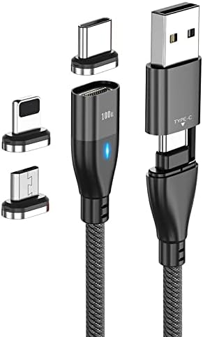 Кабел BoxWave е Съвместим с Teslong NTG450H Кабел MagnetoSnap PD AllCharge мощност 100 W, кабел за зареждане Magnet PD мощност 100 W USB Type-C Micro USB за Teslong NTG450H - черно jet black