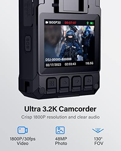 Камера BOBLOV B4K3 Ultra 3.2 K, монтирана върху корпуса, Вградена камера с капацитет 128 GB, батерия с капацитет