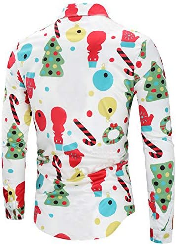 Мъжки Коледна риза OSTELY, Модни и Ежедневни Приталенная Блуза Копчета с Принтом в Коледна тематика (Бяла, Голям