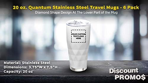 Персонализирани 20 грама. Пътни чаши Quantum от неръждаема стомана - 6 опаковки с Потребителски текст, лого - Бял