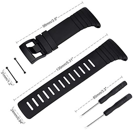 Въжета за часа SENCATO, които са съвместими със Suunto Core, класически Взаимозаменяеми каишка от мека гума за смарт часовник Suunto Core Smart Watch (За избор е достъпен стил A / B), чере