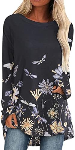 Блузи-ризи за жени с Дълъг / Къс ръкав, Принтом пеперуди, V-образно деколте, Ежедневни Тениски, Спортни Дълги Върхове