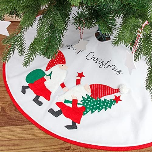 Поли за Коледно HUIJIE - Бяло Фланелевый Престилка за елхи с бродирани Дядо Коледа, 42 инча, Украса за Коледната елха, Украса