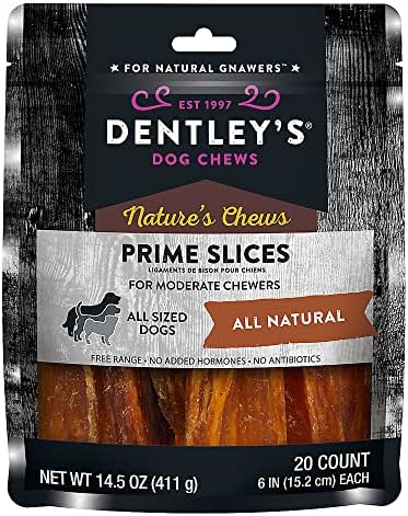 Dentley's Nature's Chews Prime Slices Куче на дъвка - на брой 20 парчета - Напълно натурални дъвка за умерен дъвчене,