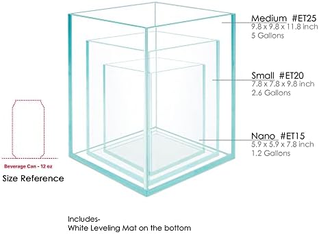 Аквариум HIRO Aquatics Nano Tall Без Рамки, Безрамный Аквариум от нисък железен стъкло, Аквариума Риба Fish, В комплект Бял Выравнивающий мат (2,6 литра - 20x20x25 см)