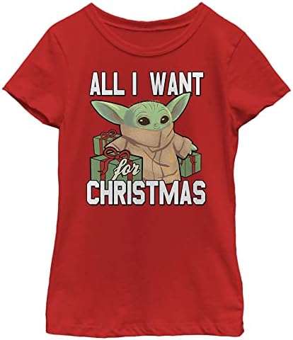 Тениска с къс ръкав за момичета STAR WARS Mandalorian Christmas Baby V2