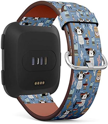 Сменяеми гривни с принтом на кожен ремешке, съвместими с Fitbit Versa - Хубава фигура с лама Fitbit, кактусом и