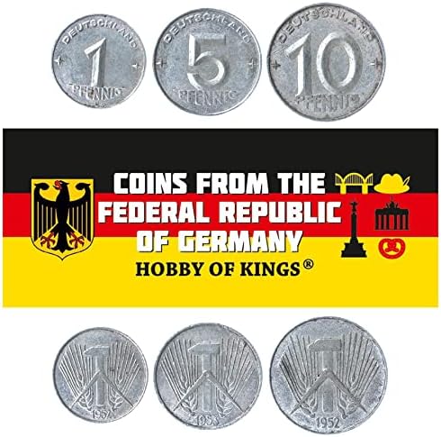 6 Монети от Германската Демократична Република | Колекция Восточногерманских монети 1 5 10 50 Пфеннигов 1 2 Германски
