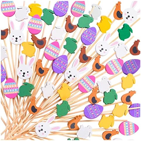 Избор на Великденските Коктейли, 120шт Избор Великденски Ястия със Сладък Заек, Разноцветни Яйца, Бамбукови клечки за зъби