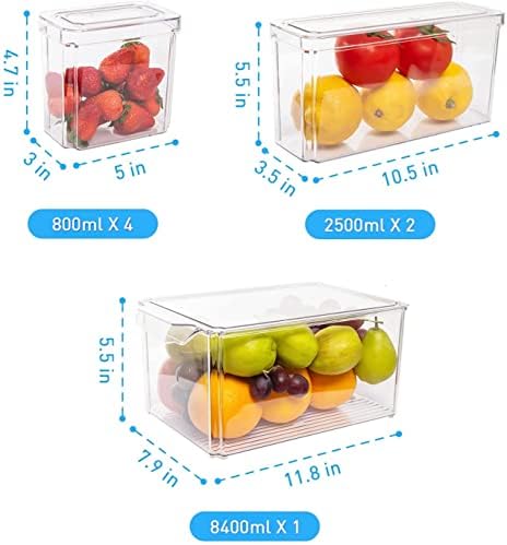 Комплект от 7 Прозрачни чекмеджета-организаторите за хладилници, Штабелируемые Кутии-организаторите за хладилници с капаци,