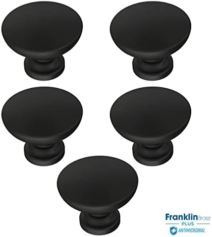 Кръгла дръжка Franklin от месинг с антимикробни свойства Fulton 1-3/16 (30 mm), матово-черна (5 броя в опаковка),