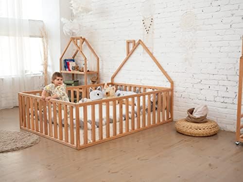 Бебешко легло BUSY WOOD House - Дървена игрална дръжка за деца - Подови Бебешко легло-кошарката - на таванско помещение