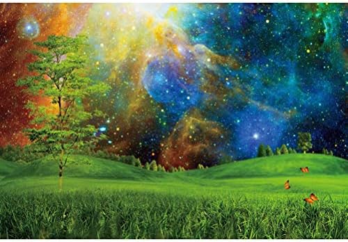 Омагьосан Горски Фон 5x3 фута Аврора Звездното Цветна Небето Пролетен Пейзаж Поляна Пеперуда Чудесата на Вселената