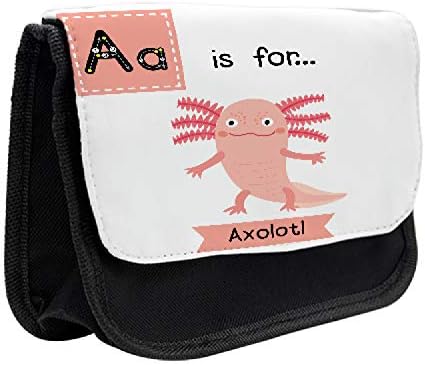 Молив случай за Моливи Axolotl с Люнером, За изучаване на Азбуката, Тъканно Чанта за Моливи с Двоен цип, 8,5 x 5,5, Бял,