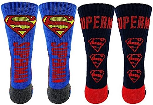 Спортни чорапи DC Comics с Свръхчовек, 2 чифта в опаковка (Един размер, син / Червен / Сив)