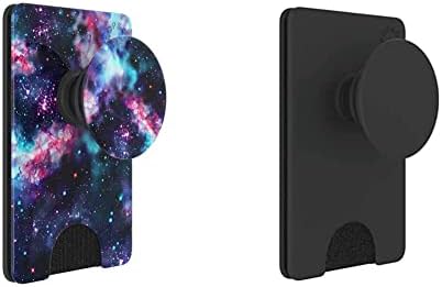 PopSockets PopWallet+: Чантата с възможност за подмяна - PopWallet Galactic Мъглявина и в чантата си за телефон с разширяваща се дръжка за телефон, държач за карти - черен